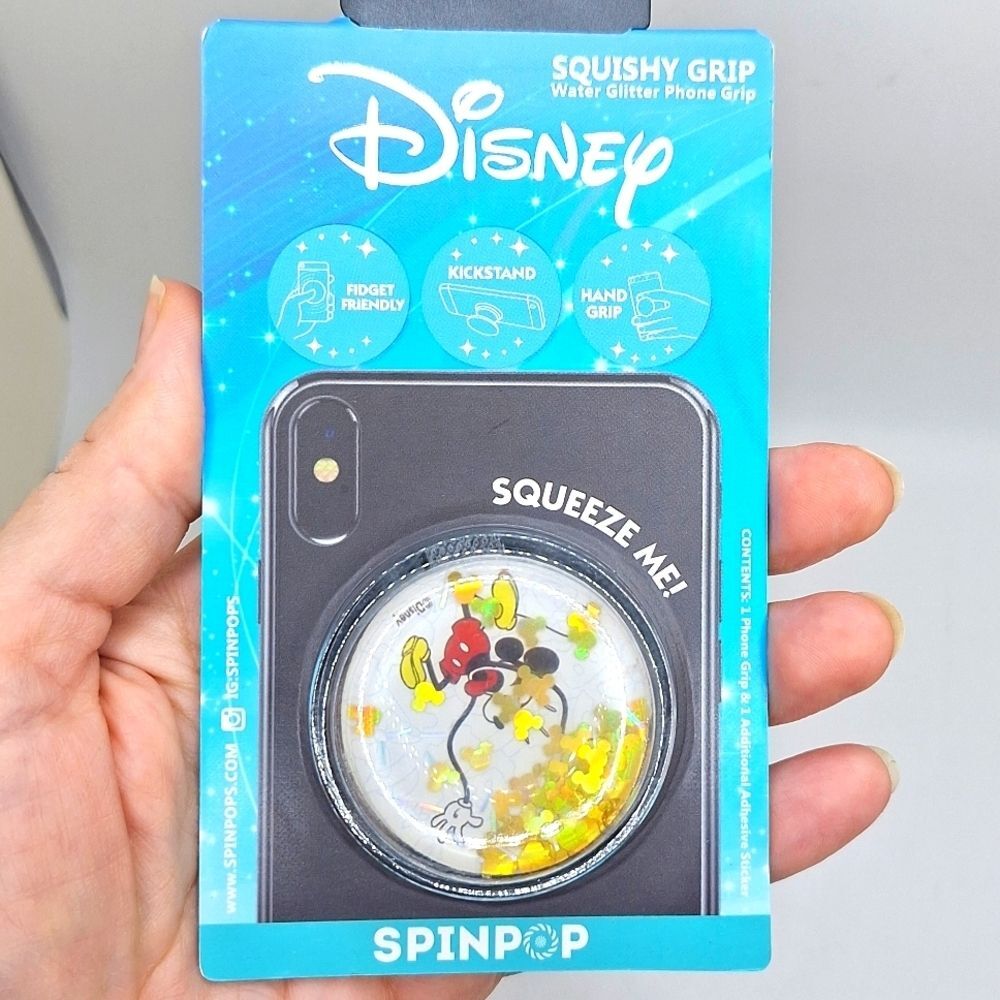 Mickey mouse squishy phone grip with kickstand hand holographic glitter